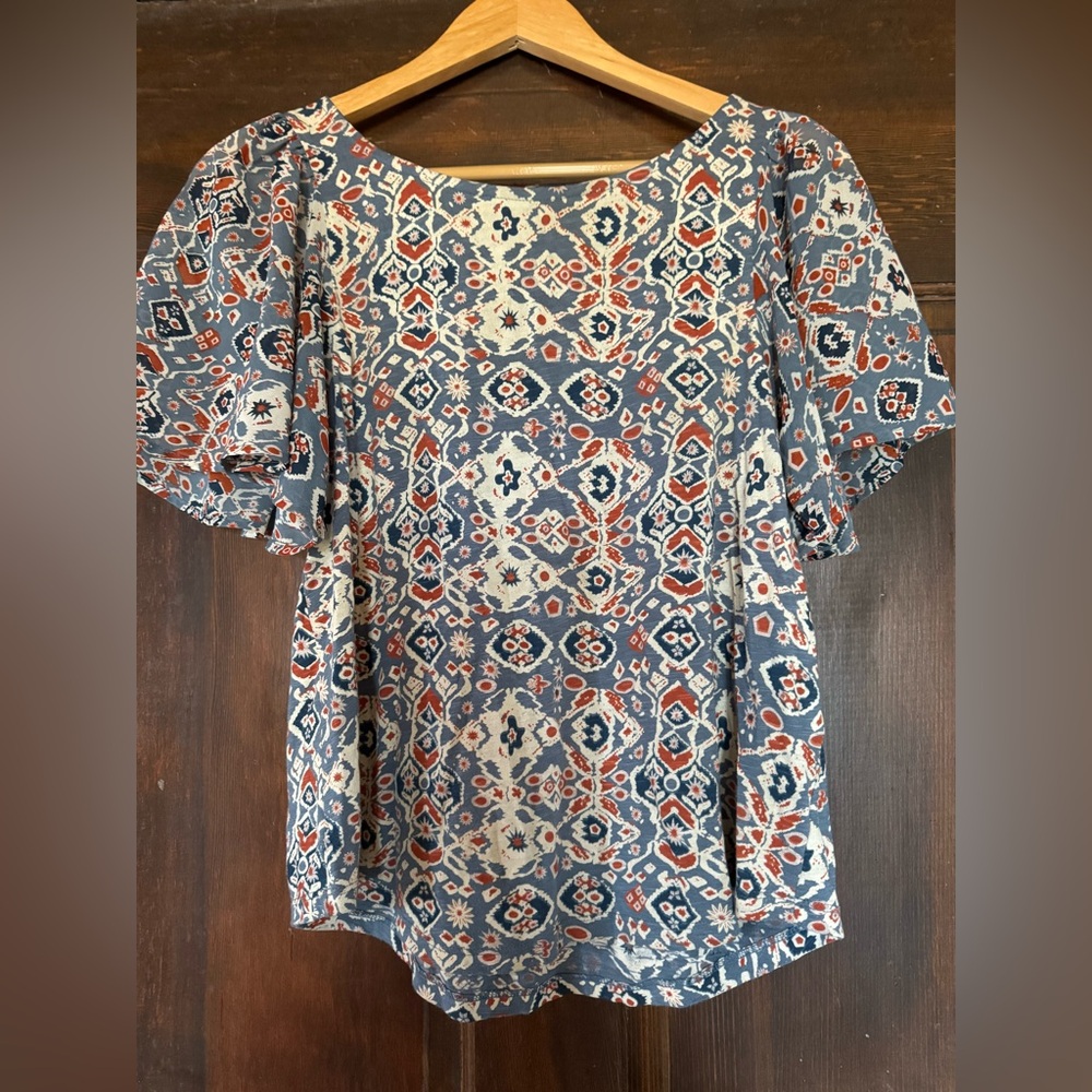 Bohemian Print Flutter Sleeve Short Sleeve Top - Lucky Brand - Size Small